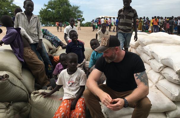 James at African food distribution point