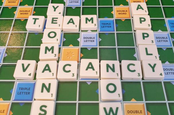 We are hiring written in scrabble tiles